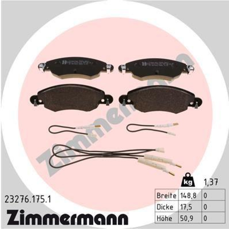 Bild von ZIMMERMANN Bremsbelagsatz, Scheibenbremse Artikel: 23276.175.1