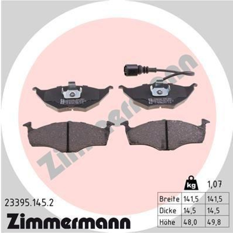Bild von ZIMMERMANN 23395.145.2 Bremsbelagsatz Bremsbeläge, Bremsklötze, Bremssteine inkl. Verschleißwarnkontakt Foto entspricht Lieferumfang AUDI: A2