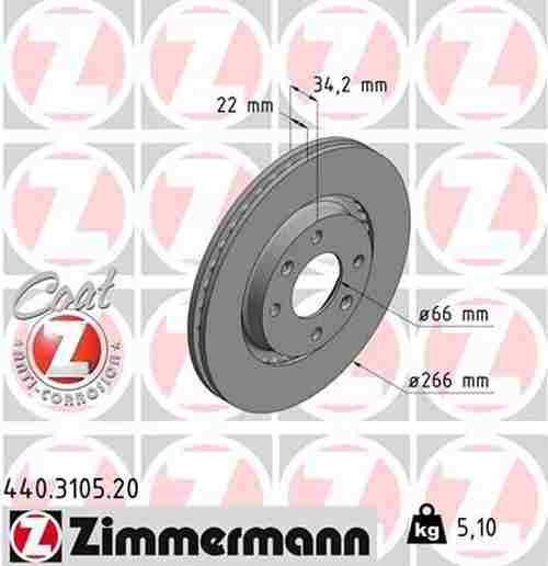 Bild von ZIMMERMANN Bremsscheibe außenbelüftet 440.3105.20 Bremsscheiben,Scheibenbremsen OPEL,PEUGEOT,CITROËN,Corsa F,Crossland X (P17),206 Schrägheck (2A/C)