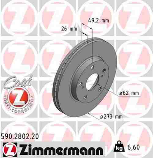 Bild von ZIMMERMANN COAT Z 590.2802.20 Bremsscheibe Bremsscheiben, Scheibenbremsen 273 26 7/5 5 114 innenbelüftet beschichtet hochgekohlt