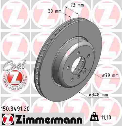 Bild von ZIMMERMANN COAT Z 150.3491.20 Bremsscheibe Bremsscheiben, Scheibenbremsen 348 30 6/5 5 120 innenbelüftet beschichtet hochgekohlt