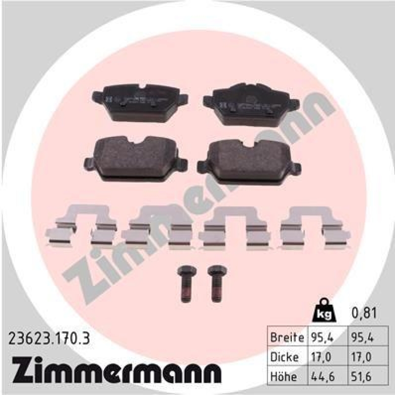 Bild von ZIMMERMANN 23623.170.3 Bremsbelagsatz Bremsbeläge, Bremsklötze, Bremssteine BMW: 3 Touring, 3 Saloon, 1 Hatchback