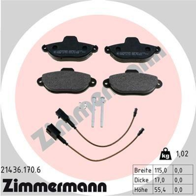 Bild von ZIMMERMANN 21436.170.6 Bremsbelagsatz Bremsbeläge, Bremsklötze, Bremssteine inkl. Verschleißwarnkontakt Foto entspricht Lieferumfang