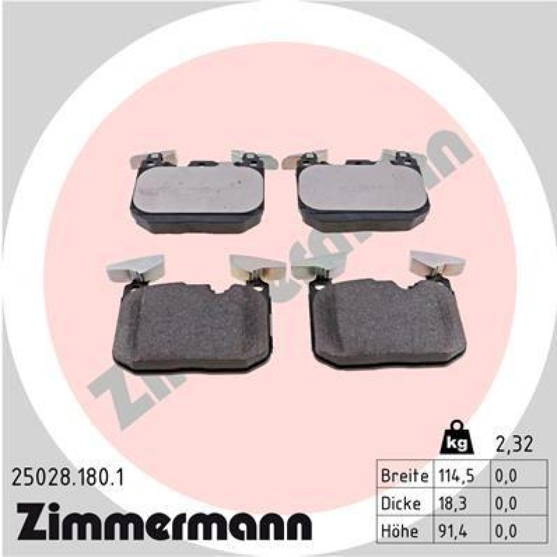 Bild von ZIMMERMANN 25028.180.1 Bremsbelagsatz Bremsbeläge, Bremsklötze, Bremssteine für Verschleißwarnanzeiger vorbereitet Foto entspricht Lieferumfang