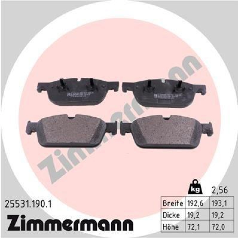 Bild von ZIMMERMANN 25531.190.1 Bremsbelagsatz Bremsbeläge, Bremsklötze, Bremssteine für Verschleißwarnanzeiger vorbereitet Foto entspricht Lieferumfang