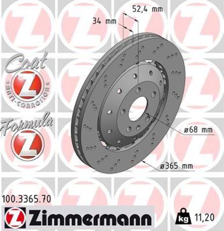 Bild von ZIMMERMANN Bremsscheibe zweiteilige Bremsscheibe 100.3365.70 Bremsscheiben,Scheibenbremsen AUDI,A4 Avant (8K5, B8),A5 Coupe (8T3),A5 Cabrio (8F7)