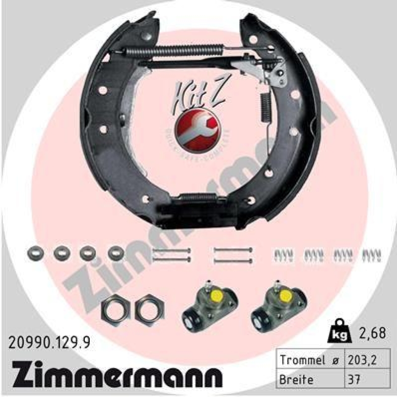 Bild von ZIMMERMANN KIT Z 20990.129.9 Bremsensatz, Trommelbremse mit Radbremszylinder, Foto entspricht Lieferumfang RENAULT: CLIO 2