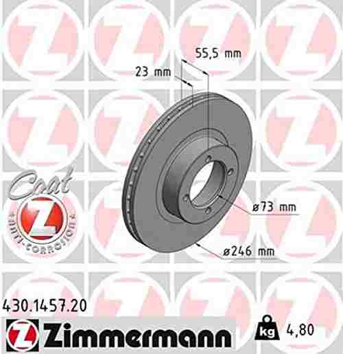 Bild von ZIMMERMANN Bremsscheibe OPEL: Rekord E1 Limousine, Rekord E1 Caravan COAT Z 23mm 4/4 4-loch 92mm innenbelüftet beschichtet 430.1457.20 90009433,569036