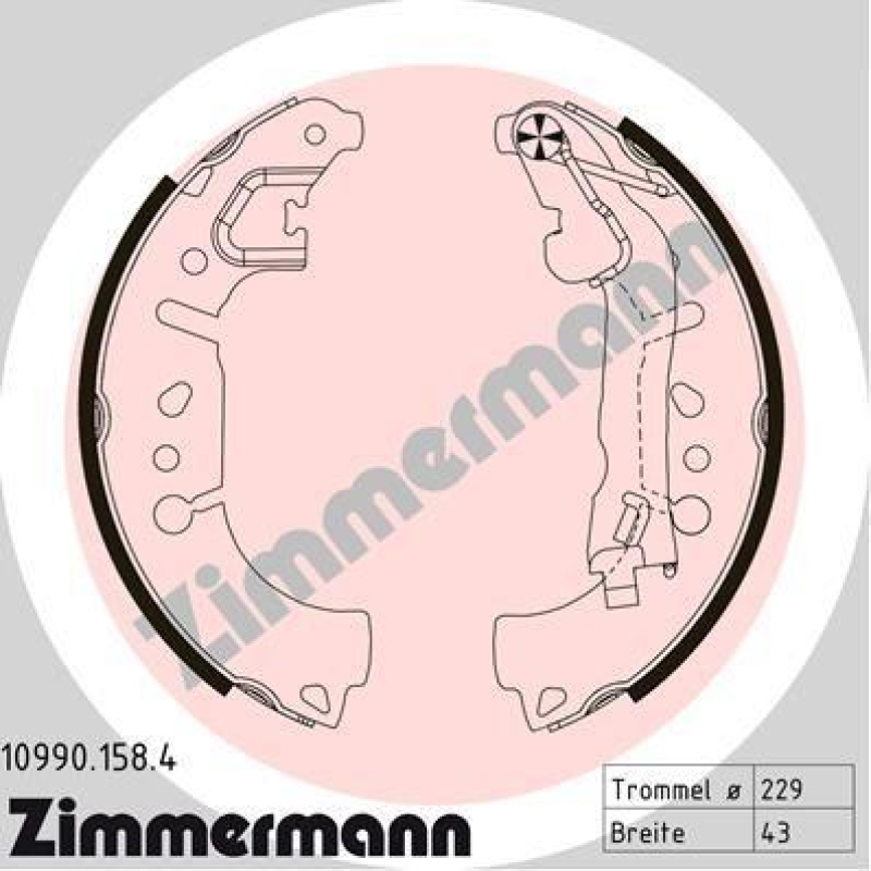 Bild von ZIMMERMANN 10990.158.4 Bremsbacken Trommelbremsbacken, Bremsbackensatz 228 42 mit Hebel, Foto entspricht Lieferumfang FIAT: Tipo Saloon, 500L