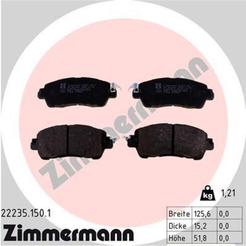 Bild von ZIMMERMANN 22235.150.1 Bremsbelagsatz Bremsbeläge, Bremsklötze, Bremssteine mit akustischer Verschleißwarnung Foto entspricht Lieferumfang