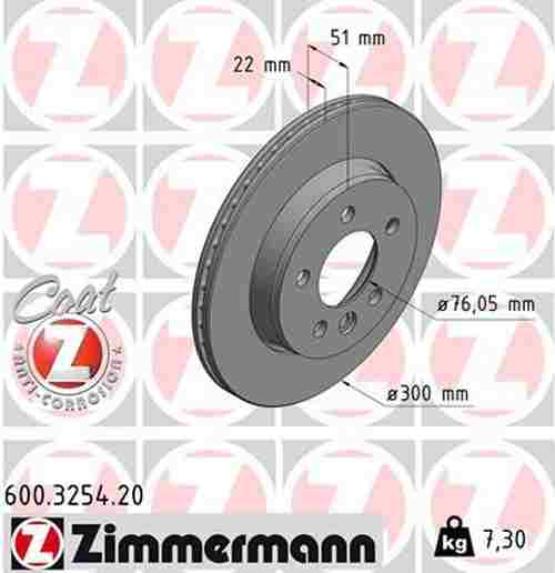 Bild von ZIMMERMANN COAT Z Bremsscheibe 600.3254.20 300 22 6/5 5 120 außenbelüftet beschichtet hochgekohlt VOLKSWAGEN: Crafter Kastenwagen