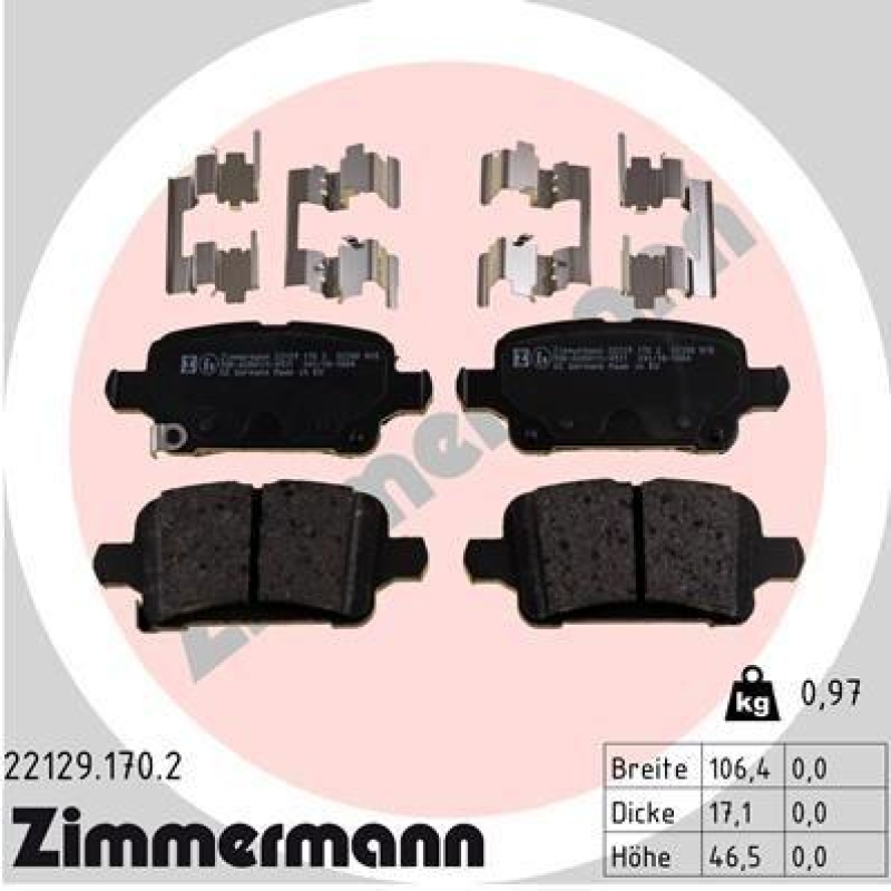 Bild von ZIMMERMANN Bremsbelagsatz, Scheibenbremse hinten rechts links Foto entspricht Lieferumfang für BUICK (SGM) CHEVROLET OPEL 95526568 39037199 13517515 2