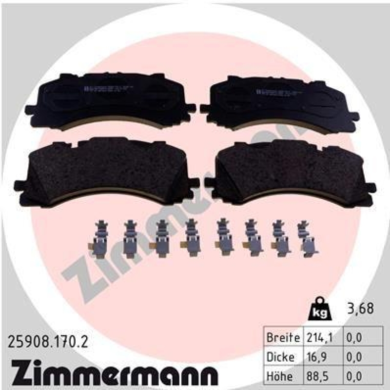 Bild von Bremsbeläge Vorne von Zimmermann Foto entspricht Lieferumfang (25908.170.2) Bremsbelagsatz Bremsanlage Scheibenbremsbelagsatz, Scheibenbremsbelagsatz, Bremsklötze, Bremsklotz, Beläge,