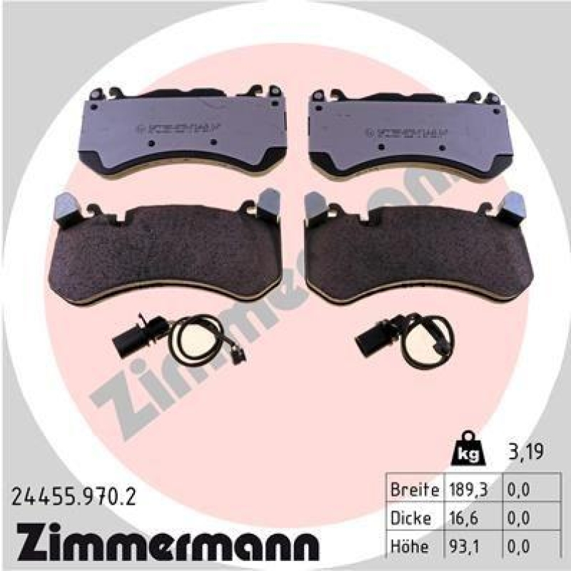 Bild von ZIMMERMANN 24455.970.2 Bremsbelagsatz Bremsbeläge, Bremsklötze, Bremssteine inkl. Verschleißwarnkontakt Foto entspricht Lieferumfang AUDI: A6 C6 Avant