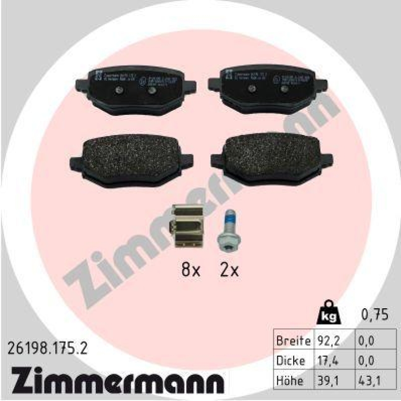 Bild von ZIMMERMANN 26198.175.2 Bremsbelagsatz Bremsbeläge, Bremsklötze, Bremssteine OPEL: Corsa F Hatchback, Mokka II, PEUGEOT: 2008 II