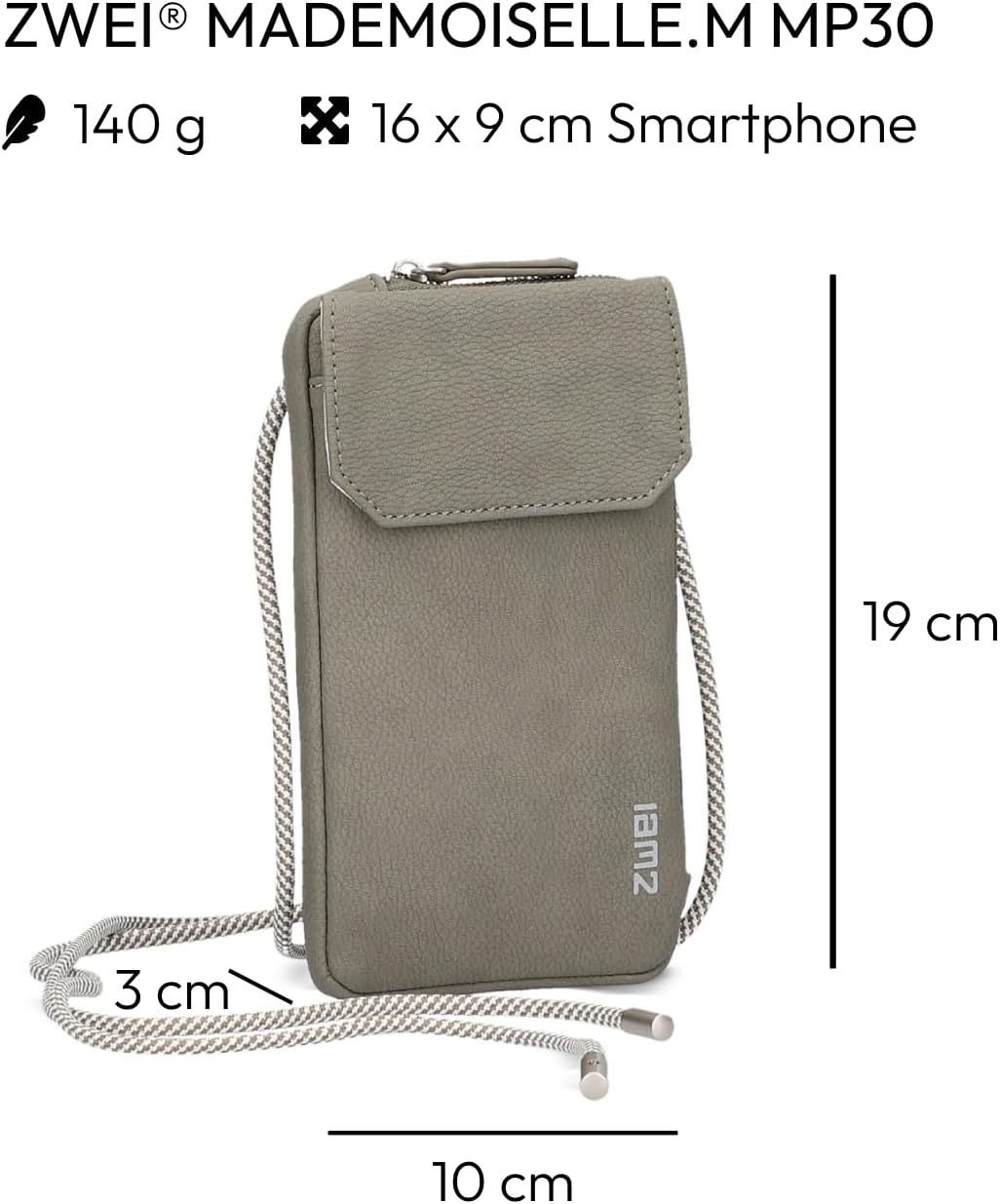 Bild von Zwei Handytasche zum Umhängen MADEMOISELLE.M MP30 Smartphone-Etui & Geldbörse 2-in-1, umlaufender Reißverschluss, längenverstellbarer Riemen, Mini-Handtasche 19 x 10 x 3 cm (sunny)