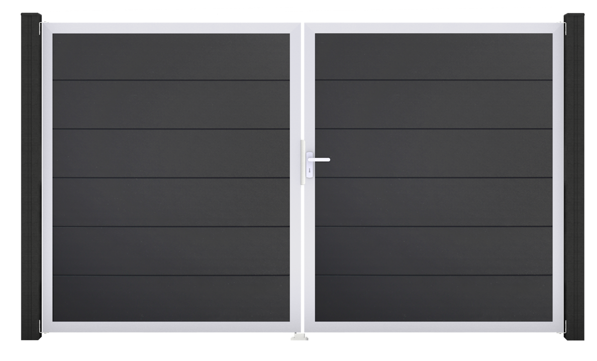 Bild von GroJa BasicLine Steckzaun Tor 2-flügelig 300x180 cm Alu-Rahmen EV1 Golden Oak DIN links