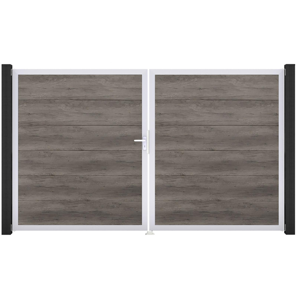 Bild von GroJa BasicLine Steckzaun Tor 2-flügelig 300x180 cm Alu-Rahmen EV1 Monument Oak DIN links