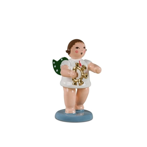 Bild von Engelfigur Holzfigur Engel mit Glockenkranz und Krone – Höhe 6 cm