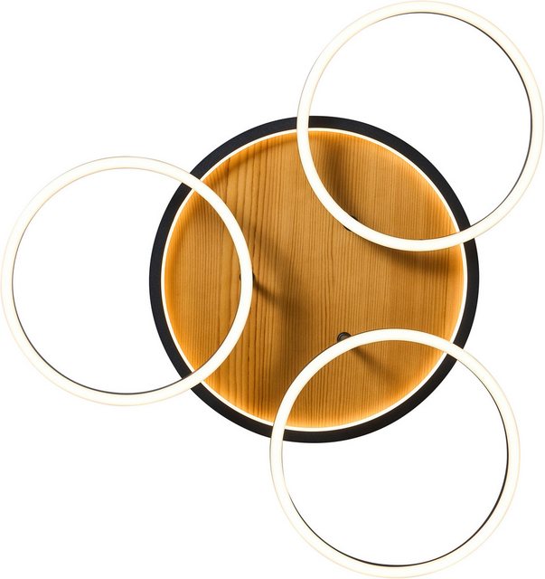 Bild von Leuchte.Store LED Deckenleuchte Kiru,moderne dimmbare Deckenlampe aus Metall & Holz,Deckenbeleuchtung mit vier runden Ringen,38 Watt,1200 Lumen,3000 Kelvin,Wandleuchte,Wohnzimmerlampe