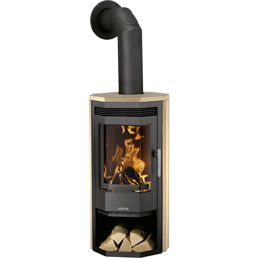 Bild von JUSTUS Kaminofen Usedom 5, 5,5 kW, Zeitbrand, Holzfach, Sandstein, mit massiver Gusstür