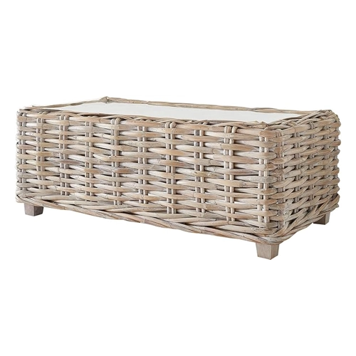 Bild von Loungetisch Nizza 133x73 cm Rattan white washed Glasplatte