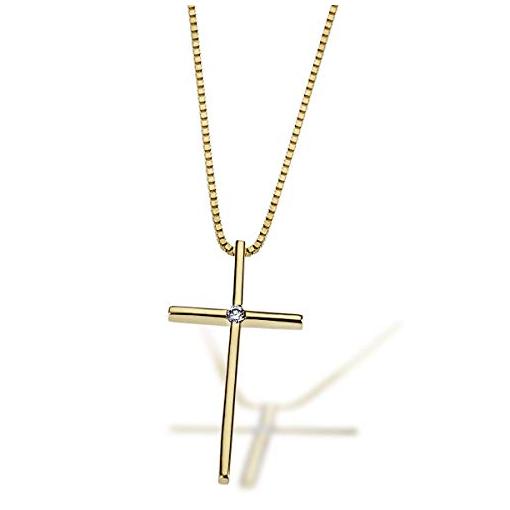 Bild von Collier Halskette 585 Gelbgold Kreuz 1 lupenreiner Brillant 0,02 ct. IF/KL