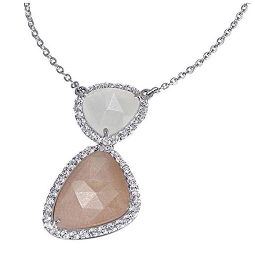 Bild von Collier Peach 925 Sterlingsilber 1 weißer 1 pfirsichfarbener Mondstein 55 wei...