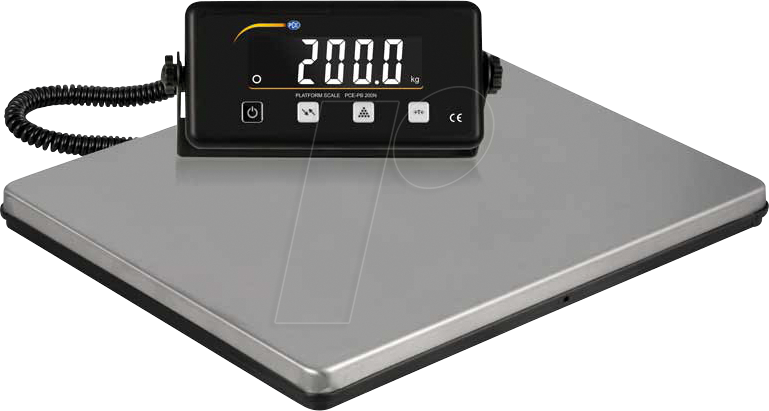 Bild von Paketwaage PCE-PB 200N mit externem Display/Plattformwaage max. Wägebereich bis 200 kg/Edelstahl/große und flache Wiegefläche von 350 x 390 x 40 mm/Batterie- und Netzbetrieb