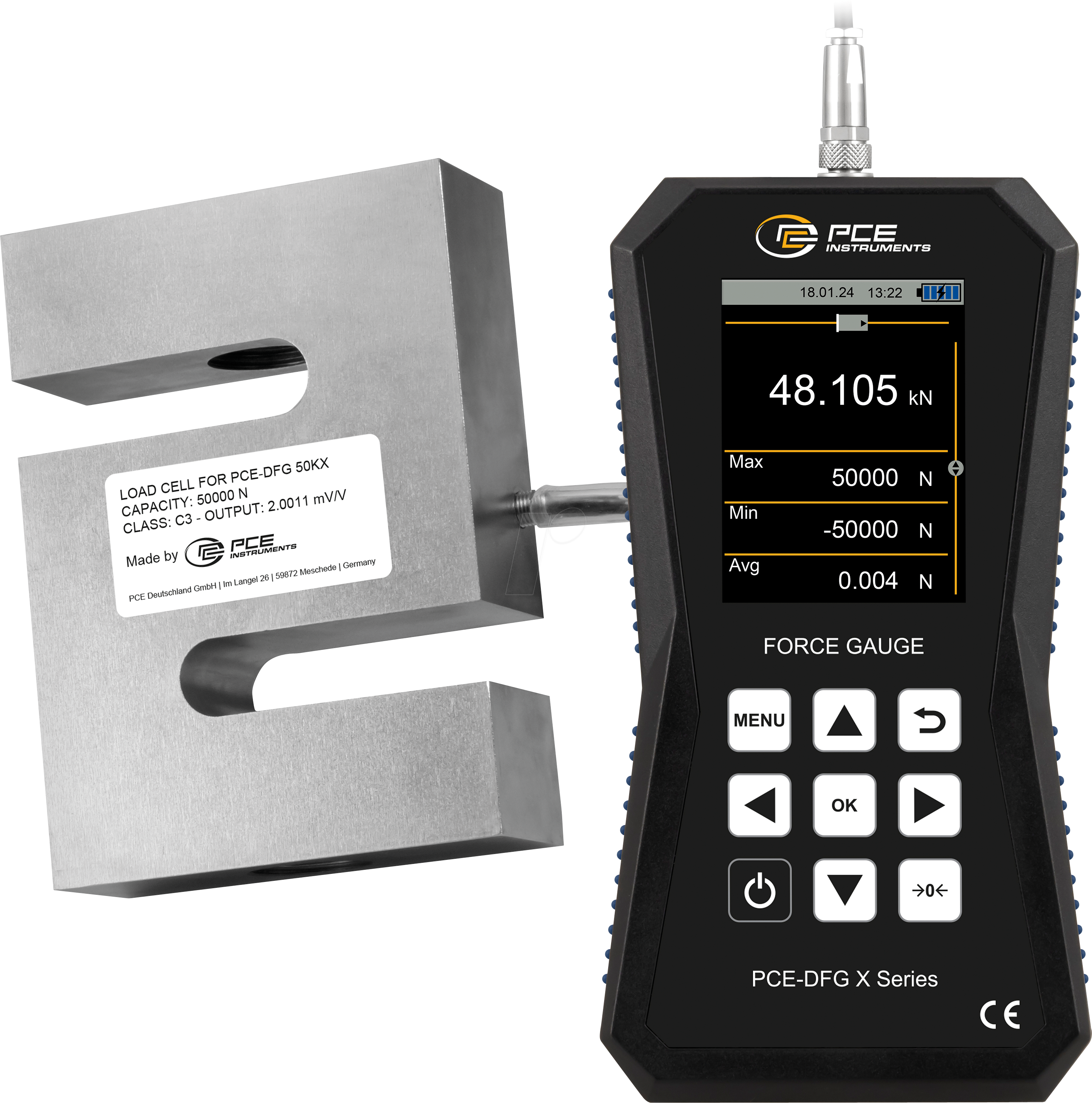 Bild von PCE Instruments PCE-DFG 50K X Kraftmessgerät 0 - 50000 N Werksstandard (ohne Zertifikat)