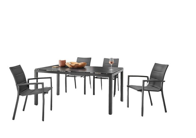 Bild von Destiny Essgruppe COSTA CREMONA, (5-tlg), 4 Stapelsessel + Tisch 160x90x74cm, Tischplatte Glaskeramik