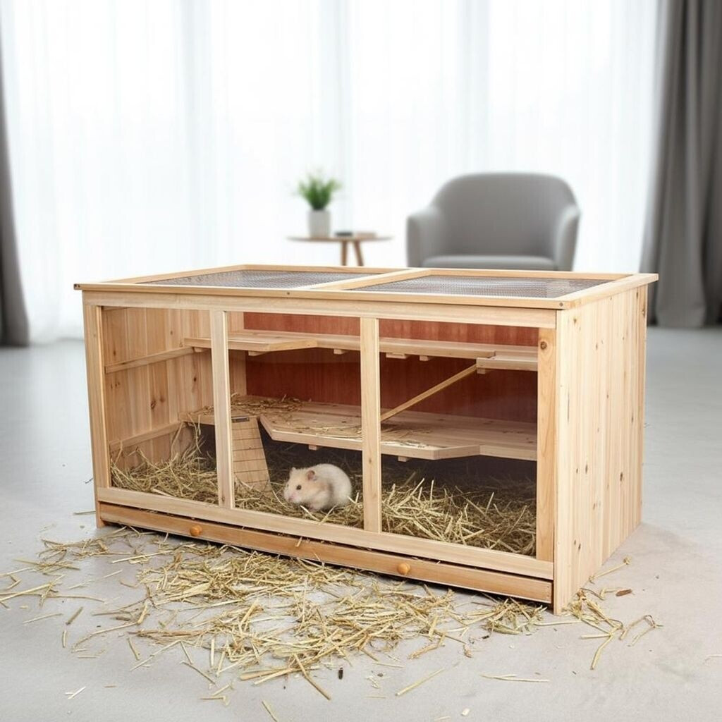 Bild von Mucola Kleintierkäfig Kleintierkäfig Nagerkäfig Hamsterkäfig Mäusekäfig Rattenkäfig Holz, drei Stockwerken