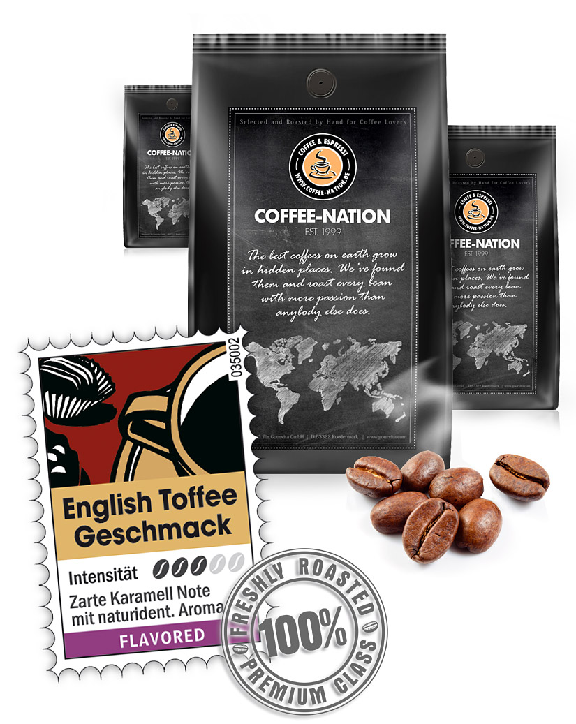 Bild von Kaffee ENGLISH TOFFEE aromatisiert von Coffee-Nation, 1000g Bohnen