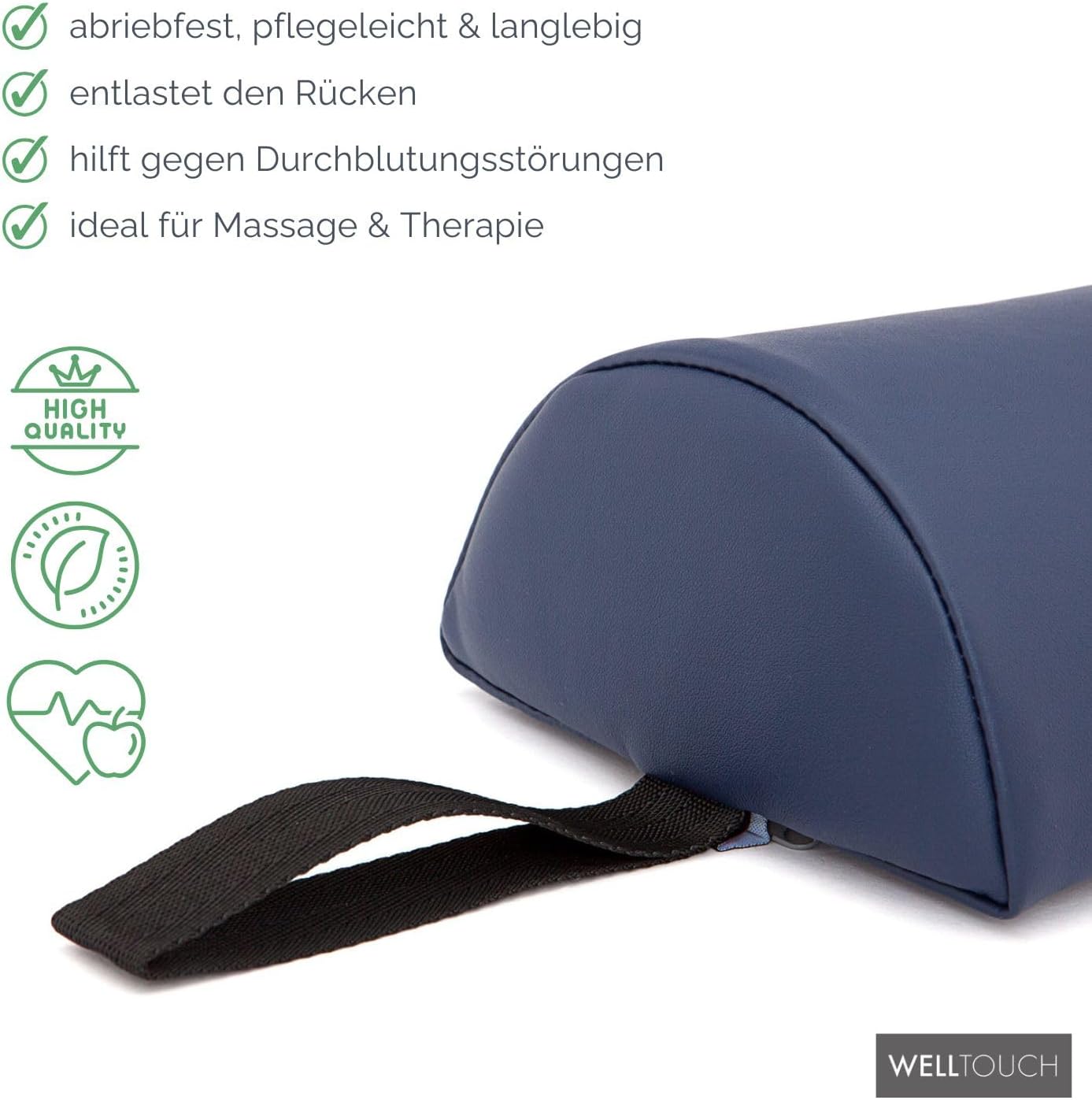 Bild von WellTouch Lagerungsrolle halbrund | Knierolle für Massageliegen | Lagerungskissen für Massage & Therapie | Kniehalbrolle in Größe S: 65 x 15 x 7,5 cm (Dunkelblau)