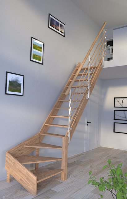 Bild von Starwood Raumspartreppe Holztreppe Rhodos in ¼ gewendelter Ausführung rechts-Eiche-Design