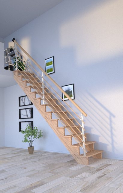 Bild von Starwood Raumspartreppe Holztreppe Lindos (Eiche) in gerader Ausführung-80 cm-Design Geländer