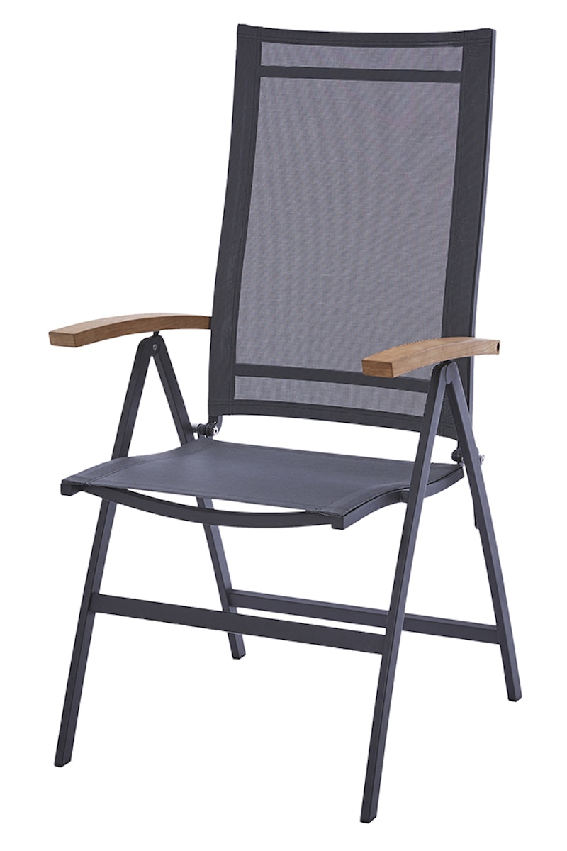Bild von Diamond Garden Hochlehner VALENCIA, Edelstahl Dunkelgrau / Sunproof Sling Schwarz/Silber / Teak-Armlehnen