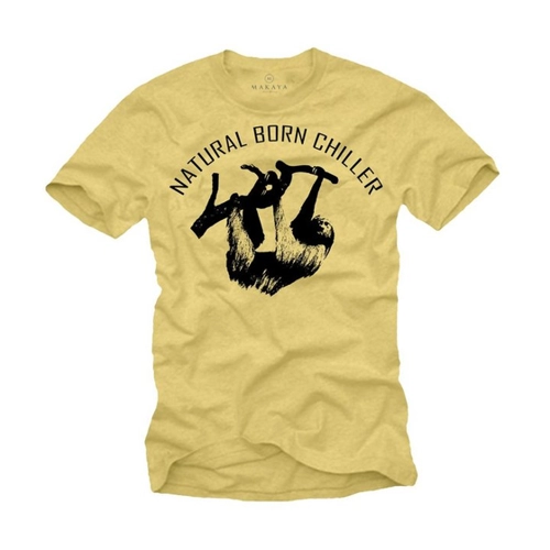 Bild von MAKAYA T-Shirt Herren Lustig mit Spruch - Aufdruck Natural Born Chiller Faultier