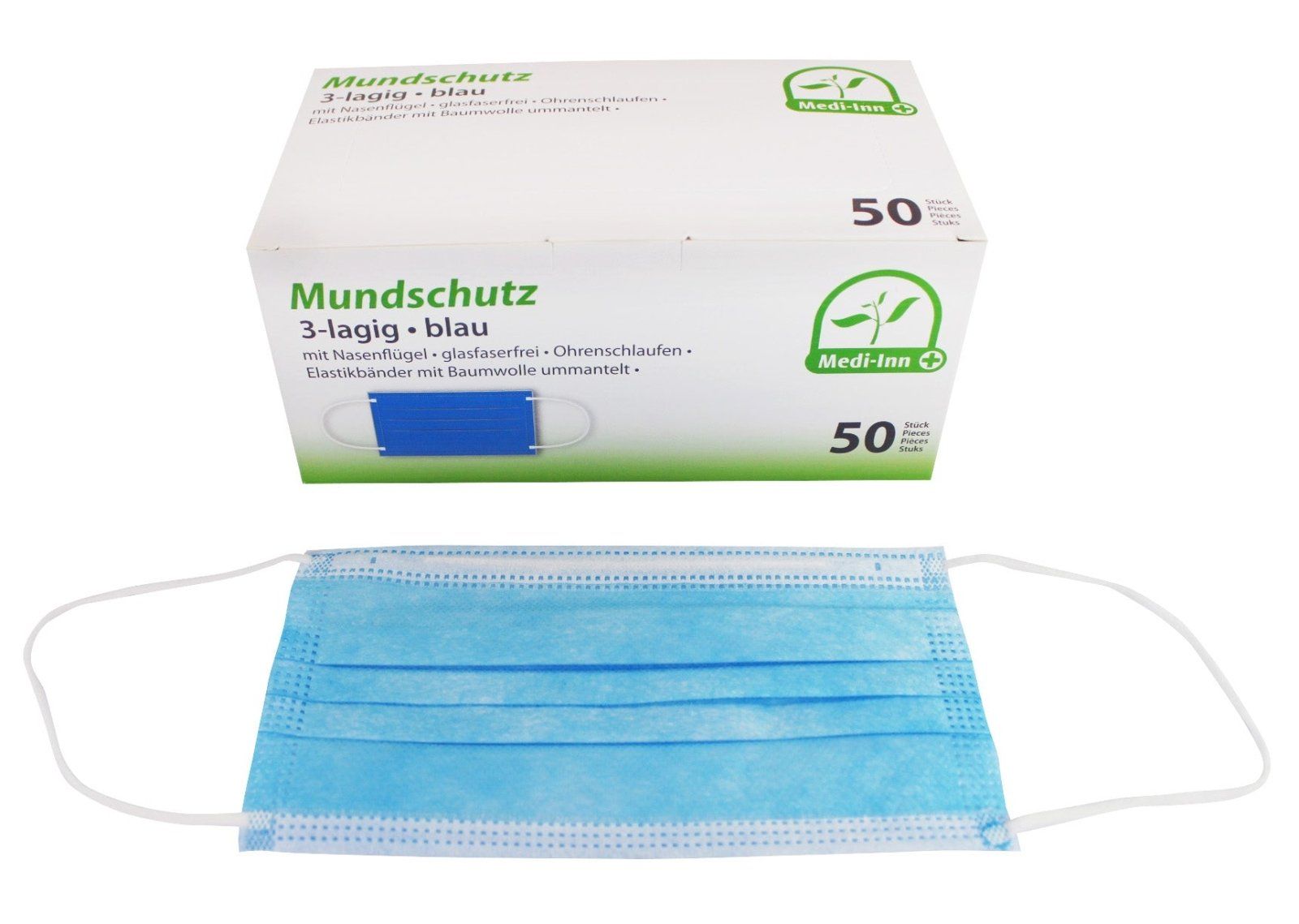 Bild von Medi-Inn Mundschutz Atemschutz mit Elastikbändern Typ II 3-lagig