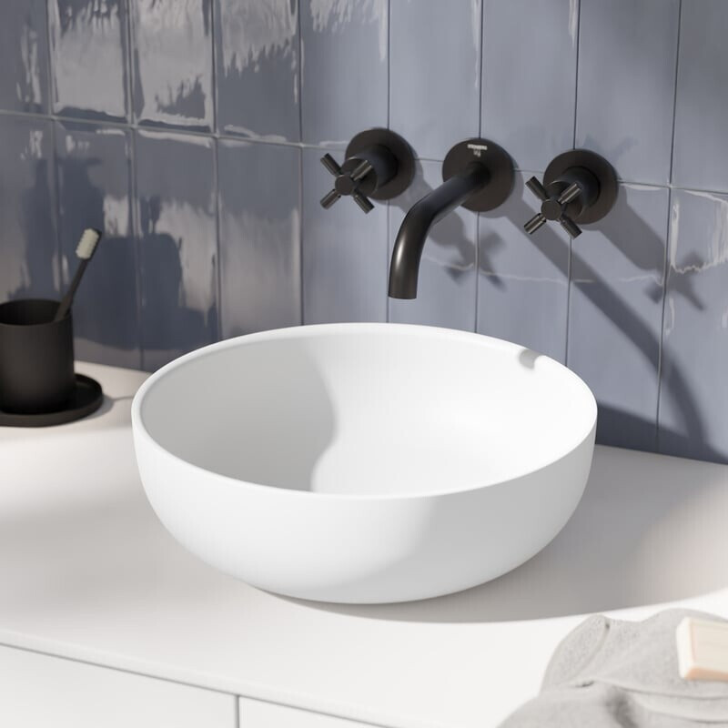 Bild von Steinberg Serie 440 Aufsatzwaschtisch, rund, 400x400x130mm, SolidSurface, ohne Hahnloch, ohne Überlauf, 4406115, Farbe: Mattweiß