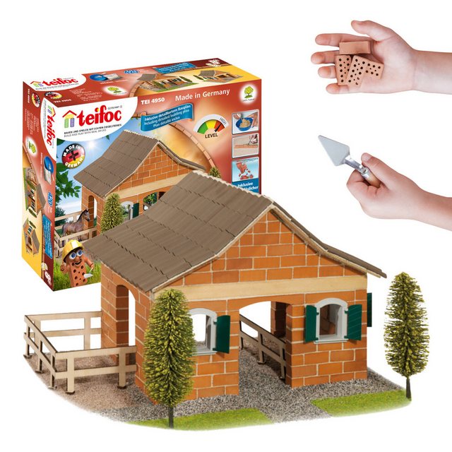 Bild von teifoc Großer Pferdestall Steinbaukasten, (Montessori Spielzeug, 420 St., Bastelset), Kreativspielzeug, Made in Germany