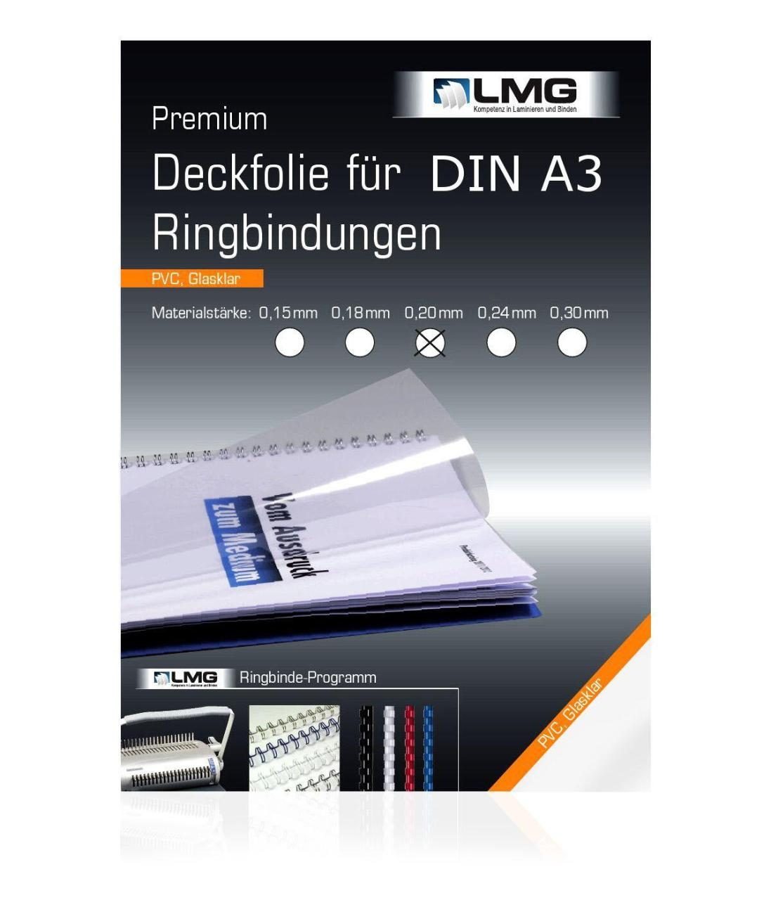 Bild von LMG Deckfolien für Bindemappen A3 0.2 mm transparent