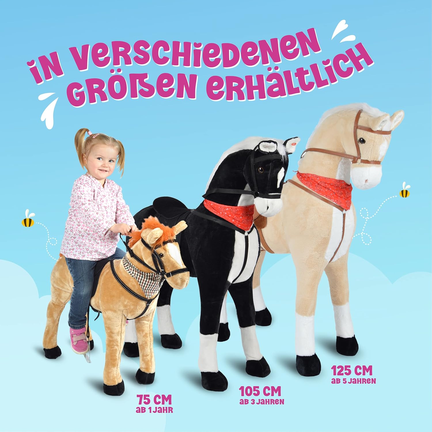 Bild von Pink Papaya Stehpferd zum draufsitzen | 75cm Spielpferd zum Reiten Jasper | Pferd zum Reiten für Kinder mit Sound | Sattel Pferd