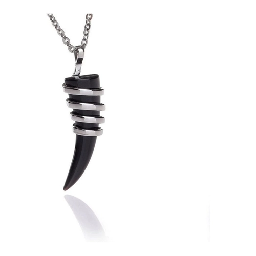 Bild von Karisma Kette mit Anhänger – Edelstahl Zahn mit Onyx Schwarz