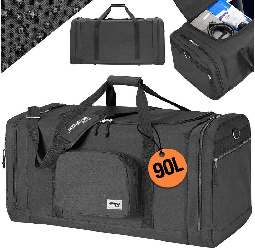 Bild von MONZANA® Reisetasche 90L 70x35x35cm Schultergurt Pad Abnehmbar Verstellbar Front & Seitenfächer Standfüße Weekender Duffelbag Sporttasche Schwarz