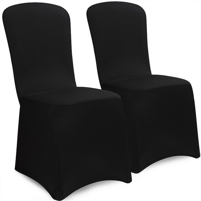 Bild von Detex Stuhlhusse, 2er Set Stretch Hussen für Stühle Stuhlüberzug ohne Armlehnen Schwarz