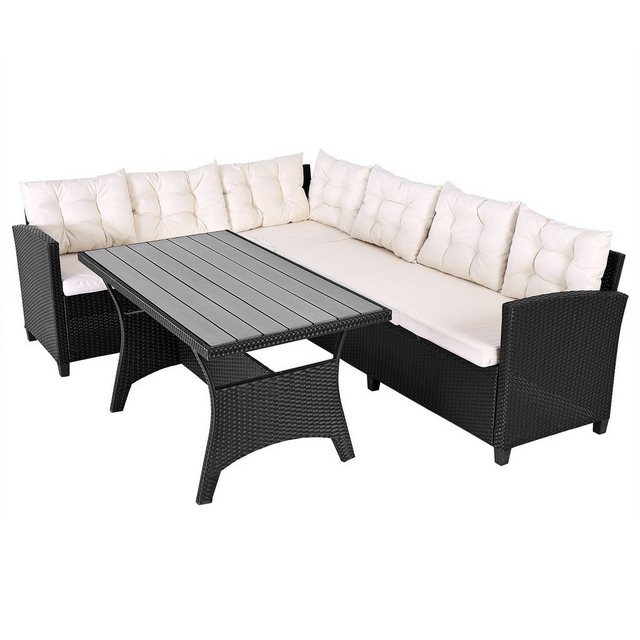 Bild von Casaria Gartenlounge-Set Lissabon, Polyrattan WPC Esstisch Eckbank 15cm Kissen 7cm Auflagen Wetterfest