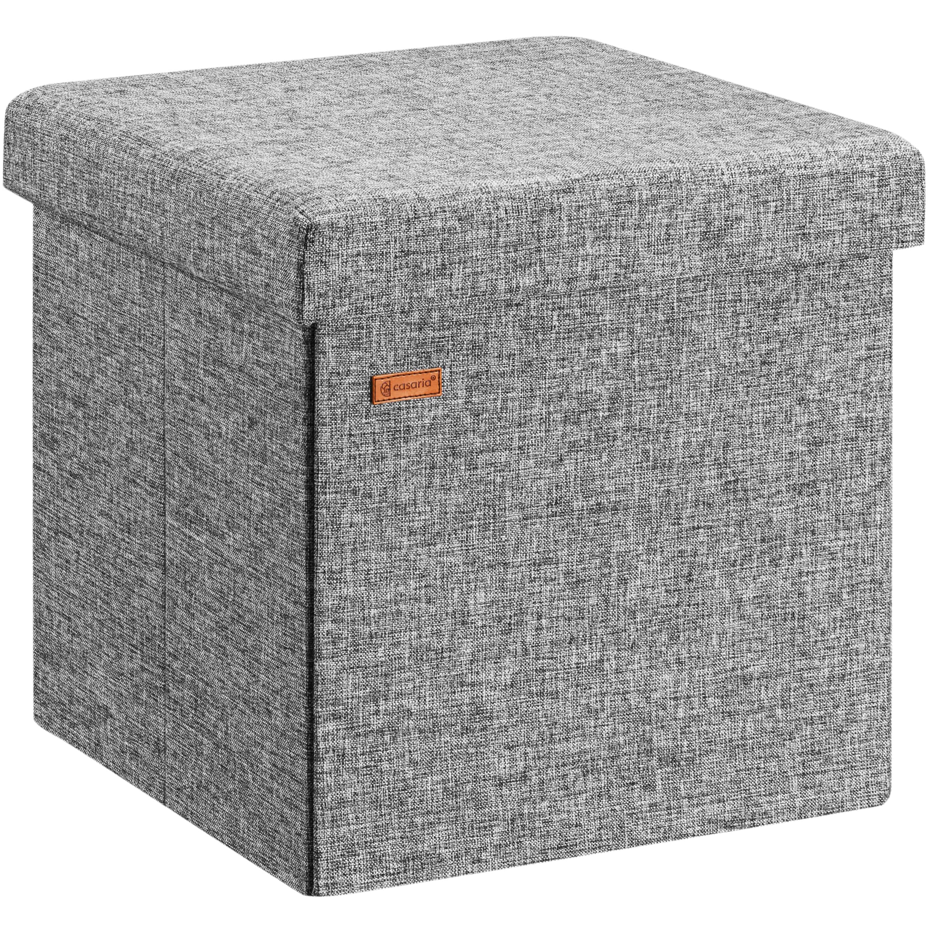 Bild von Casaria Sitzhocker, mit Stauraum Grau Faltbar Deckel Stoff Gepolstert 40x40x40cm Klein