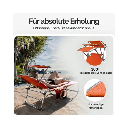 Bild von Sonnenliege Ibiza Orange 190x59x29cm Alu Sonnendach