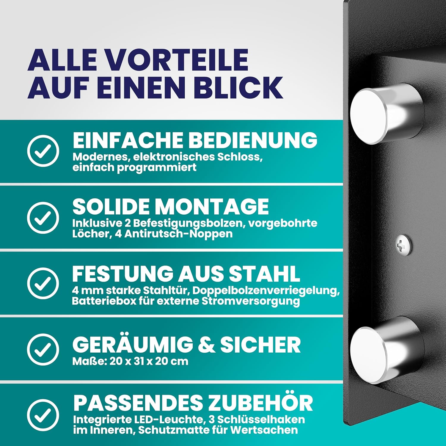Bild von DEUBA® Tresor Elektronik Zahlenschloss 31x20x20cm LED Doppelstahlbolzen Montagematerial Safe Möbeltresor Schwarz